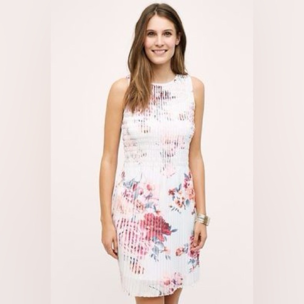 Medium Anthropologie Kas New York sleeveless pleated floral pastel dress smocked